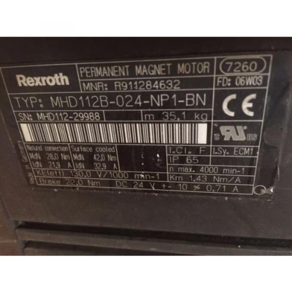 Origin REXROTH MHD112B-024-NP1-BN,R911284632 PERMANENT MAGNET MOTOR,4000,130v,BOXYN #2 image