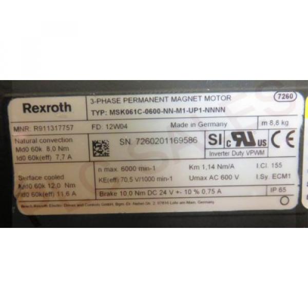 REXROTH MSK061C-0600-NN-M1-UP1-NNNN | Permanant Magnet Servo Motor  Origin #2 image