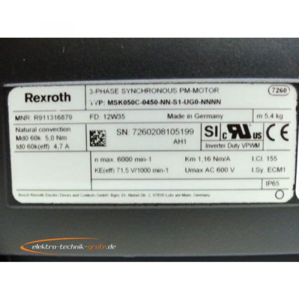 Rexroth MSK050C-0450-NN-S1-UG0-NNNN MRN: 911316879 3-Phase Synchronous PM-Motor #4 image