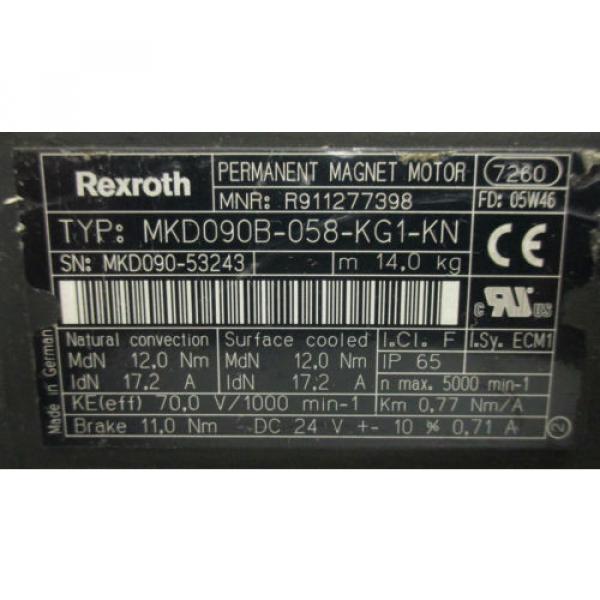 REXROTH INDRAMAT Permanent Magnet Servo Motor Servomotor MKD MKD090B-058-KG1-KN #2 image